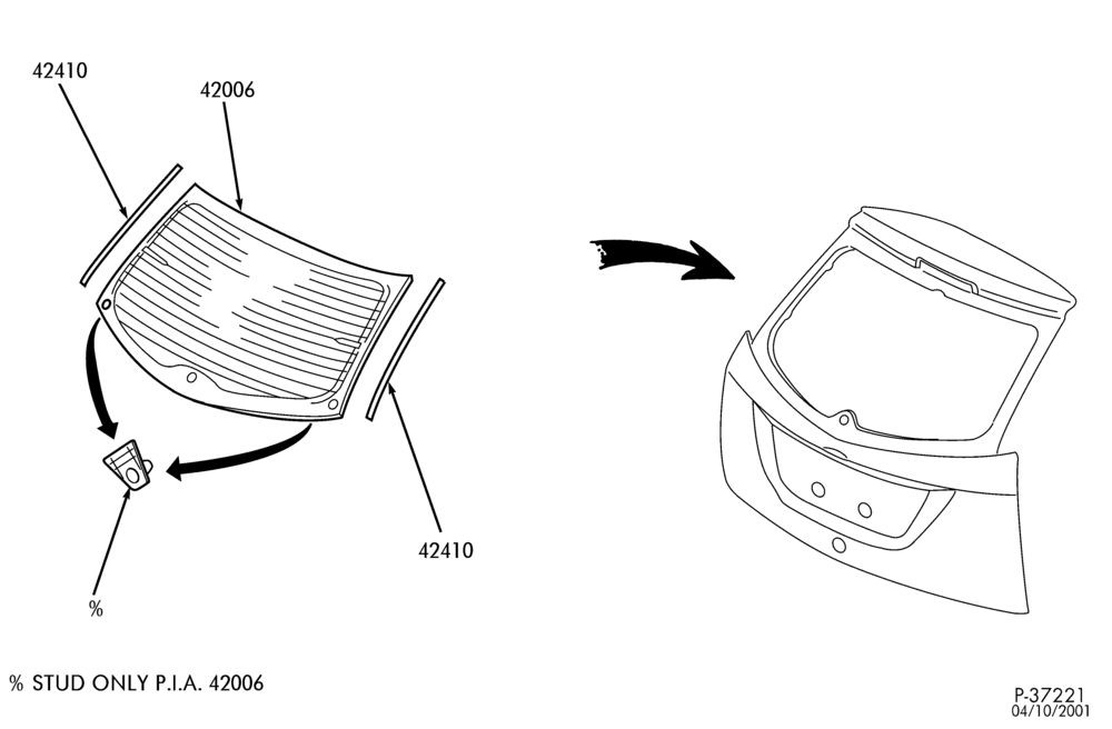 Схема LIFT/TAILGATE, LUGGAGE & BACK WINDOW-Back window & related parts - B/T 58, 61 & 74