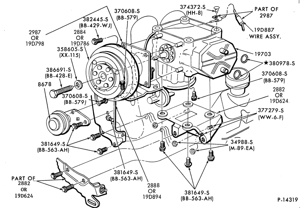 Схема AIR CONDITIONER-Compressor Installation - hang-on  - integral- 8 cyl.