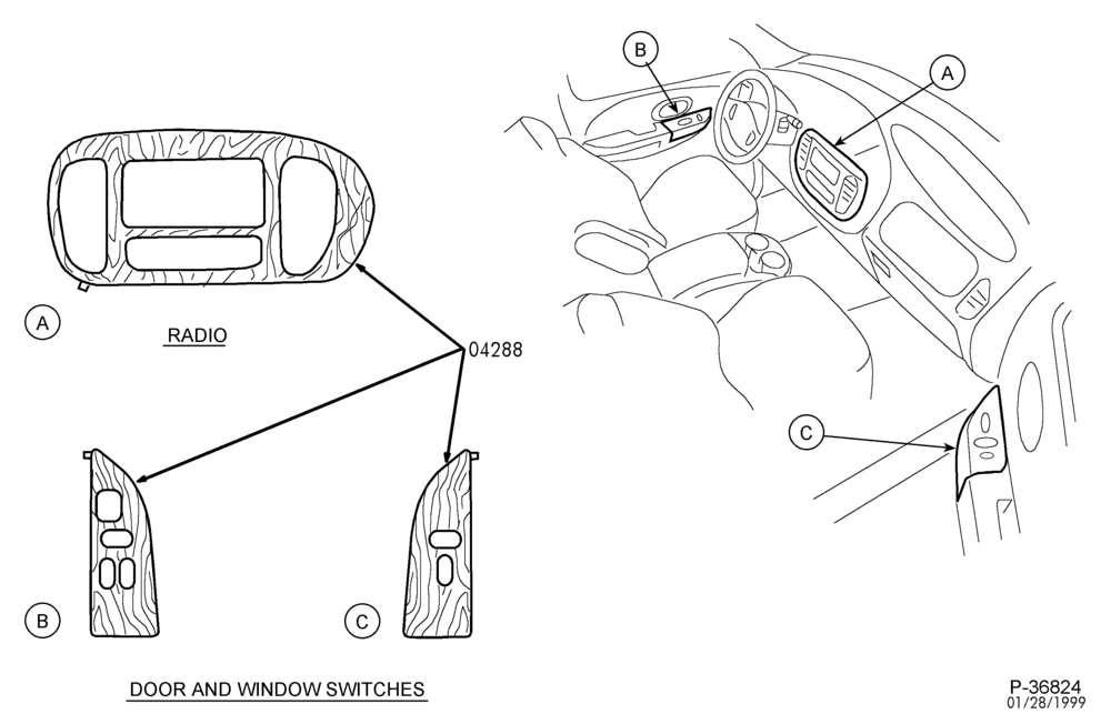 Схема Консоль, DASH, WINDSHIELD-Instrument panel wood trim dress up kit-F150/250