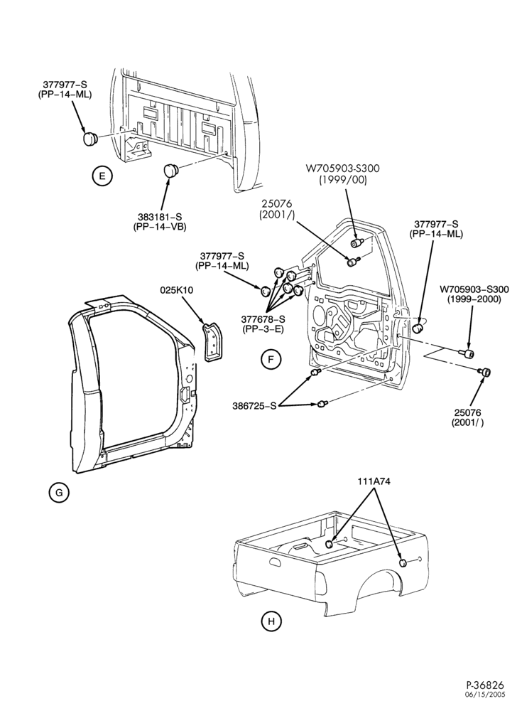 Схема SHEET METAL-Plug buttons, access hole covers & body seals - Regular Cab - Page B-F250SD/550SD