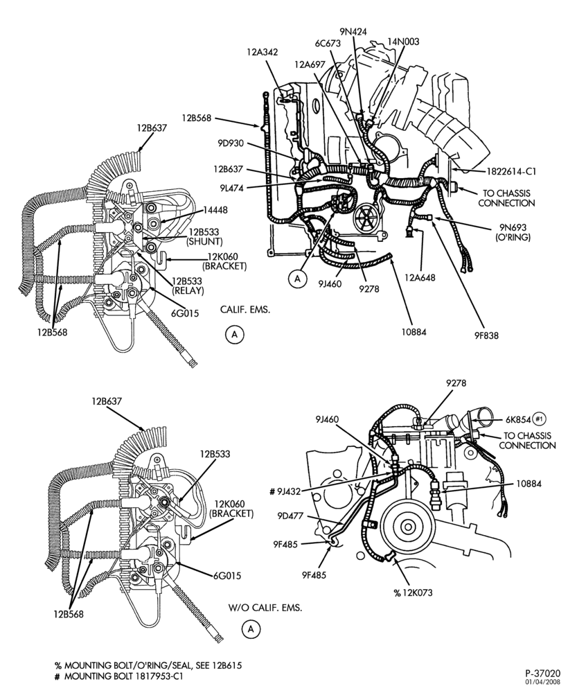 Схема Генератор, INSTRUMENT CLUSTER, BATTERY-Glow plug relay and engine wiring - Exc. solid state relay - ""From 12/7/98''