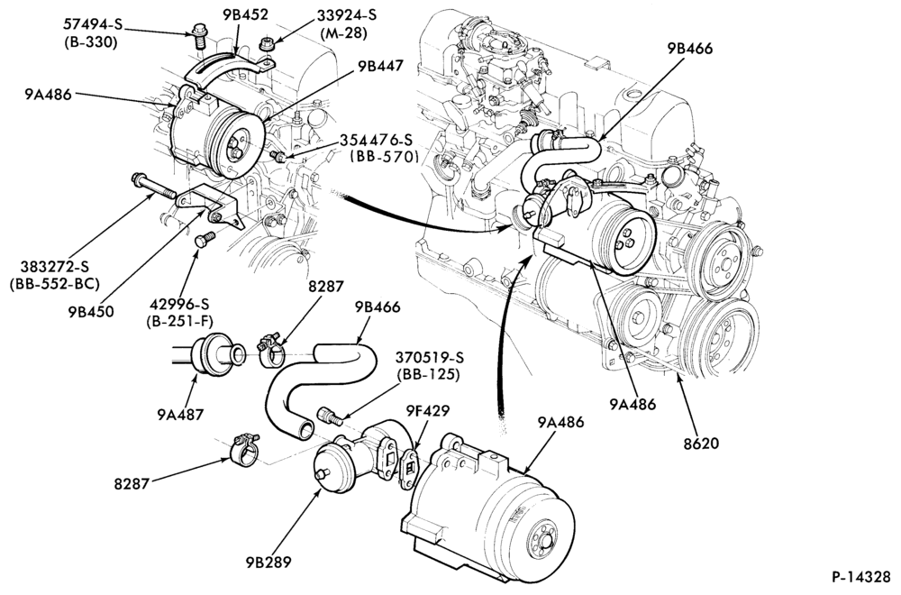 Схема 6 CYL. 4.1L (250 C.I.D.)-Thermactor emission (T/E)- exc. Calif.-with A/C
