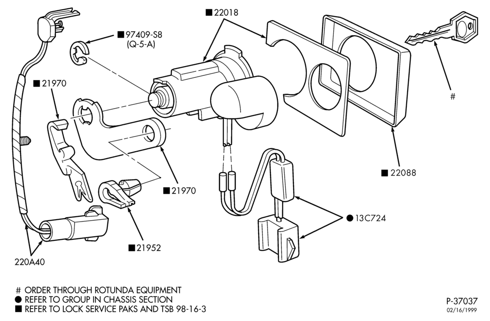 Схема BODY SIDES AND QUARTER-Lock cylinder assembly - anti-theft & illuminated entry