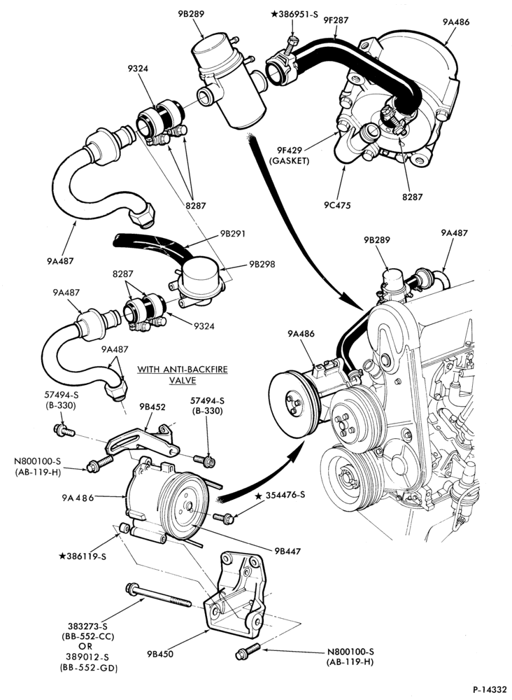 Схема 4 CYL. 2.3L (140 C.I.D.)-Thermactor emission (T/E)- w/o A/C-exc. Calif.