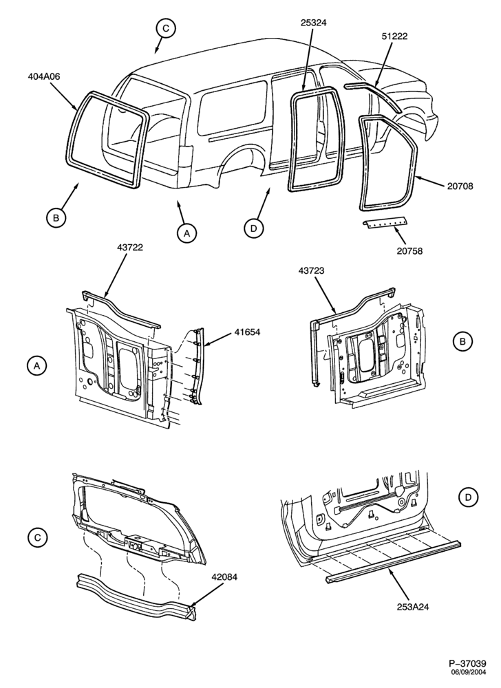 Схема BODY SIDES AND QUARTER-Door opening weather strips-L1