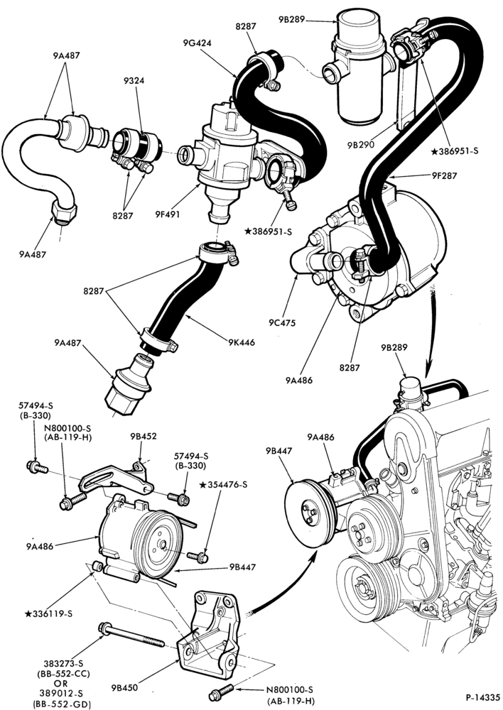 Схема 4 CYL. 2.3L (140 C.I.D.)-Thermactor emission (T/E)- w/o A/C-Calif. only