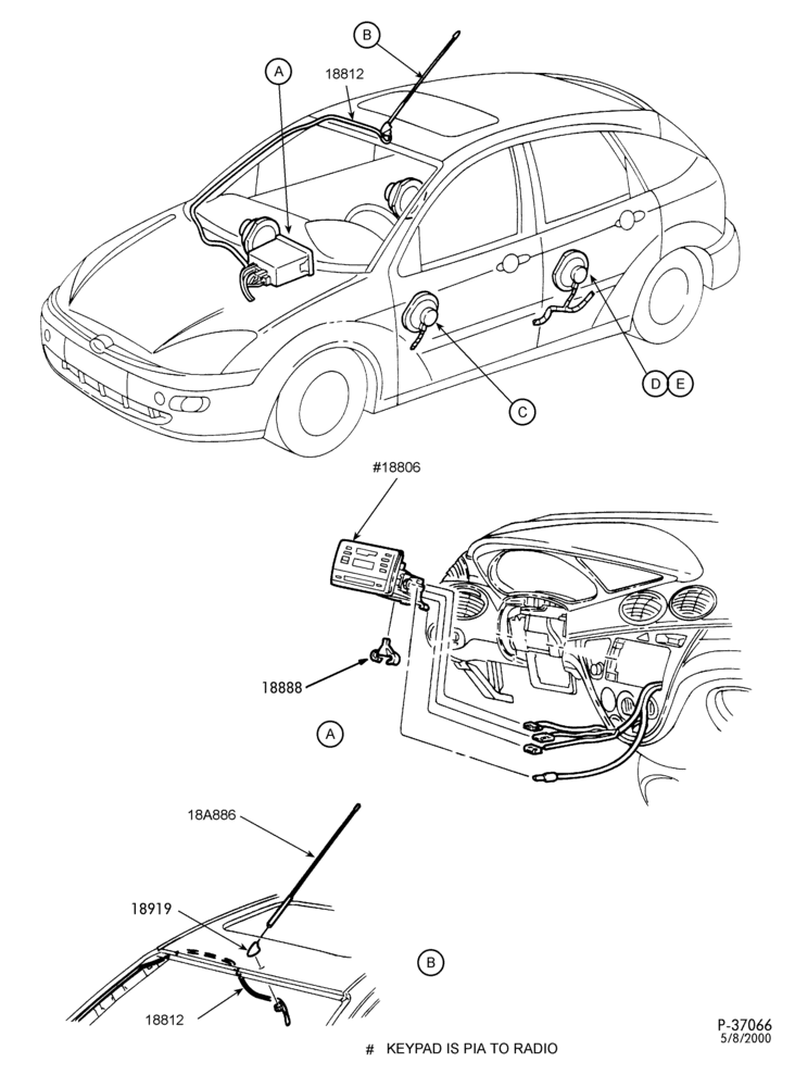 Схема Аудиосистема, ANTENNAS AND SPEAKERS-AM/FM radio, cassette player, compact disc player, antenna, speakers & wiring - Page A