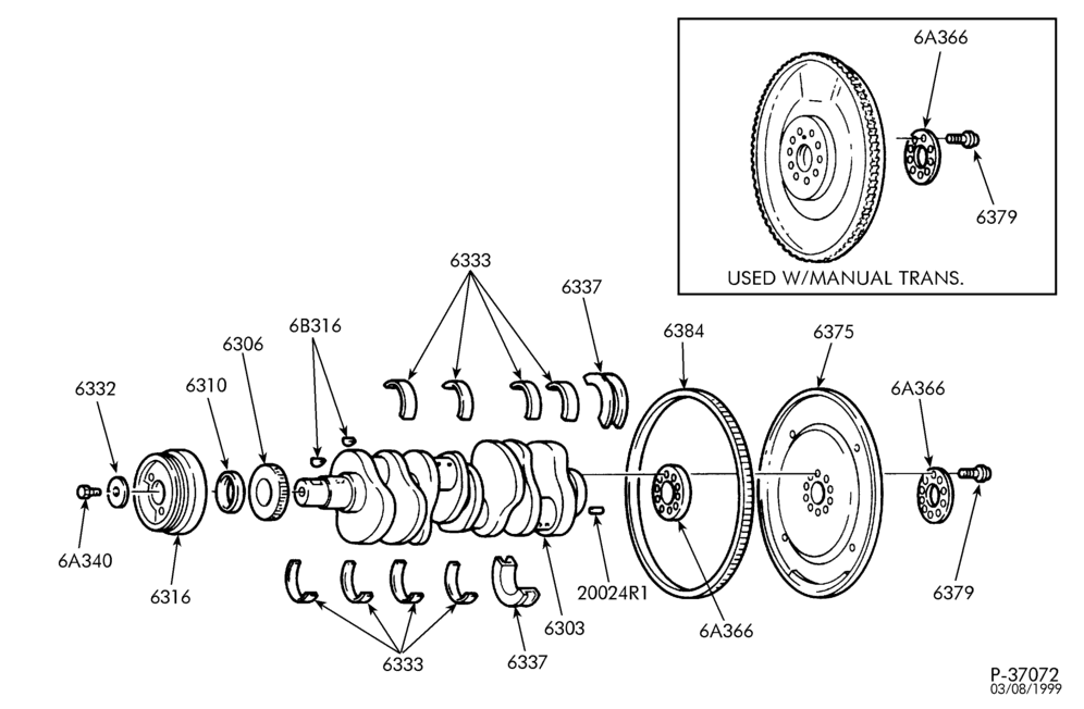 Схема 8 CYL. 7.3L - DIESEL - DIRECT INJECTION - TURBO-Engine crankshaft, flywheel & related parts-E250/550