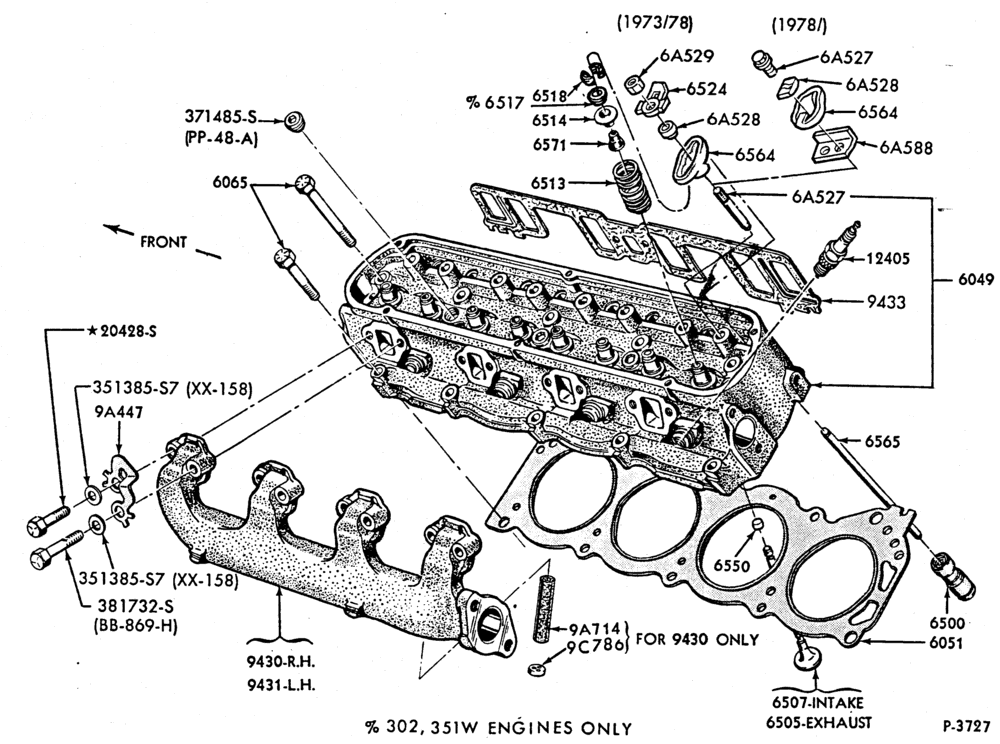 Схема 8 CYL. 5.0L (302 C.I.D.)-Cylinder head valves and related parts