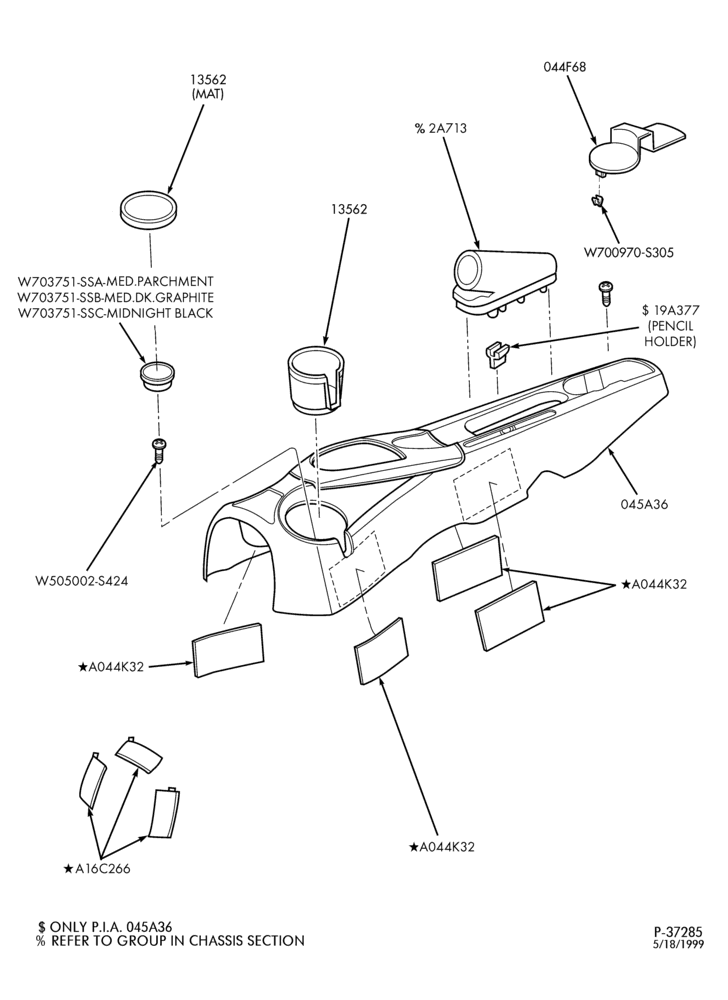 Схема INSTRUMENT PANEL AND FLOOR-Console & related parts - A/T - low series