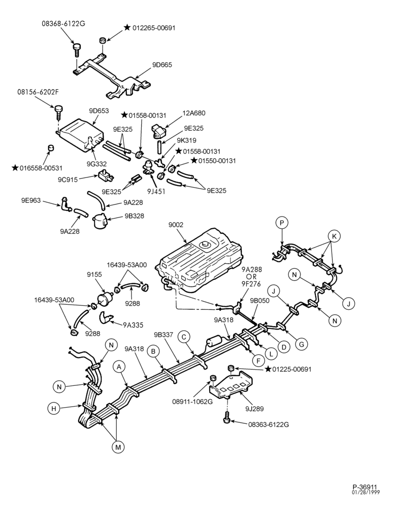 Схема FUEL SYSTEM AND CALIBRATION-Fuel piping - Page A - California emissions - 6 cyl. 3.0L