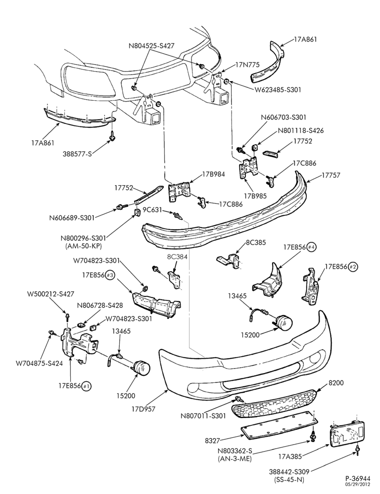 Схема BUMPERS-Front bumper parts - Ligntning & SVT-F150