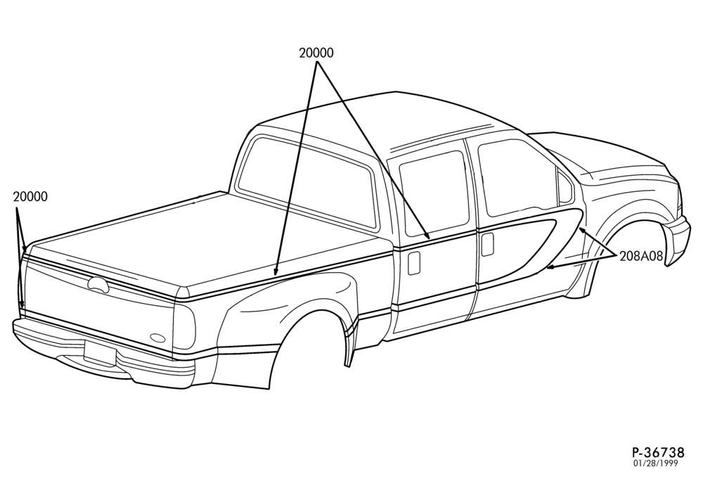 Схема TAPE STRIPE - SUPER CREW CAB LARIAT LE - DRW - UPPER AND LOWER (F-SUPER DUTY)