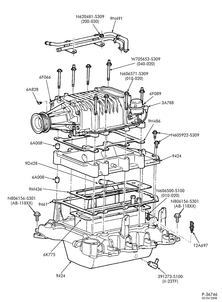 Схема 8 CYL. 5.4L-Intake manifold & related parts - supercharged-F150 (exc. 7700)