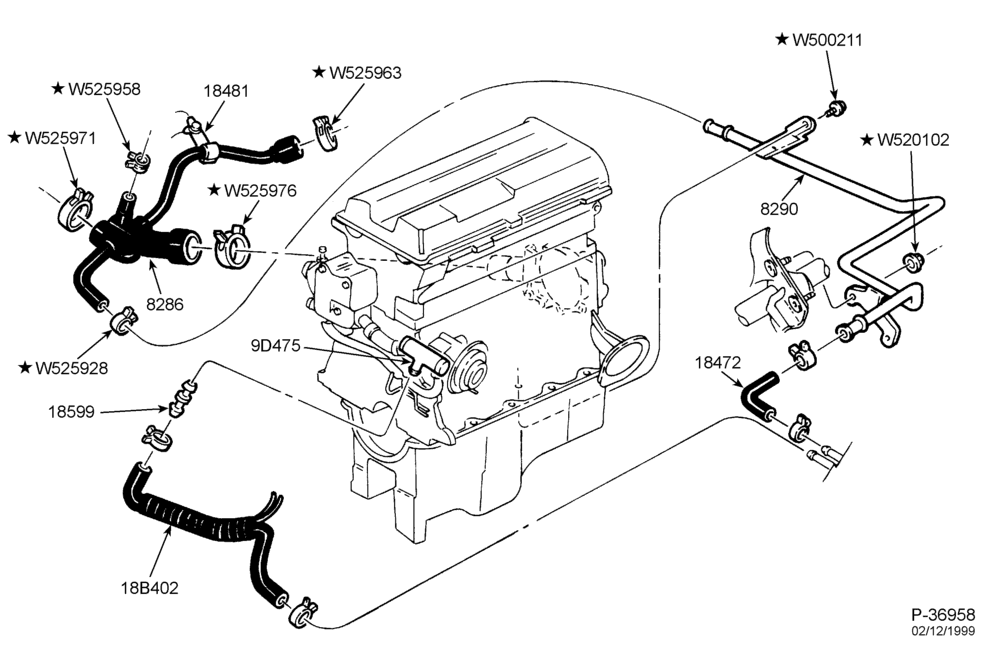 Схема HEATERS-Heater hose installation - 4 cyl. 2.0L