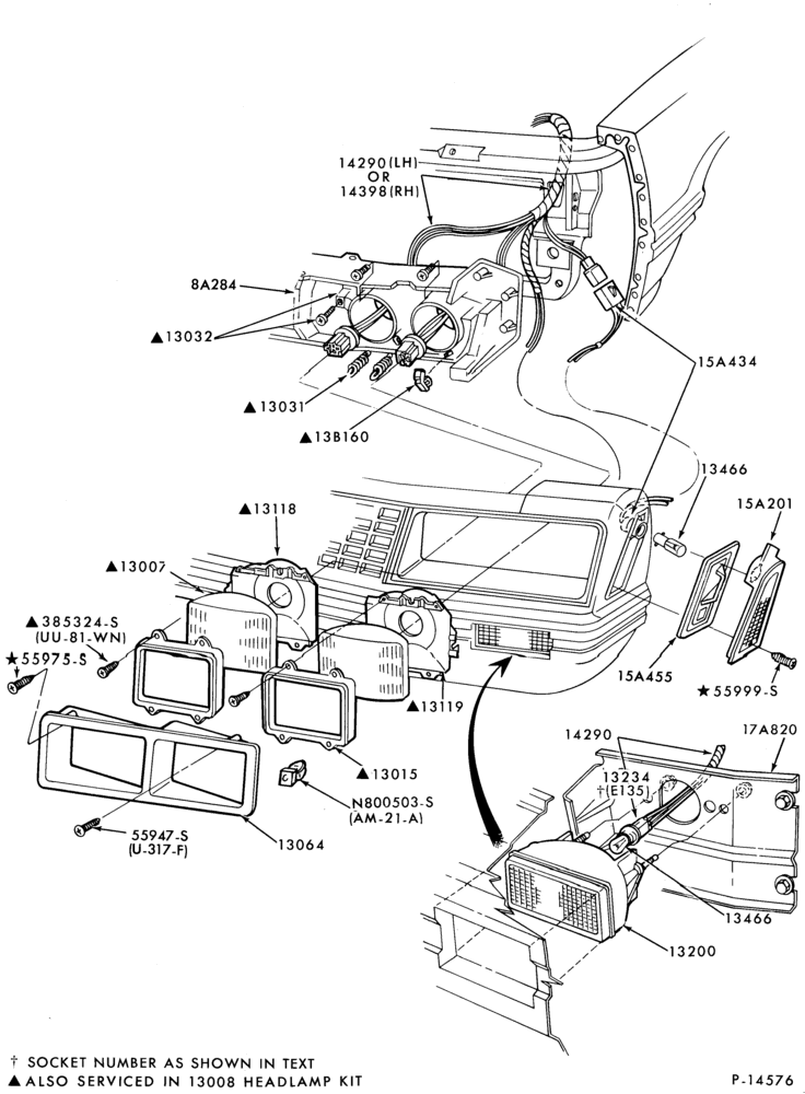 Схема LAMPS-Headlamps, parking & fender side marker lamps- Mustang