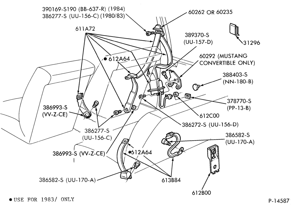 Схема SEATS AND SEAT BELTS-Seat belt and shoulder harness installation- continuous loop