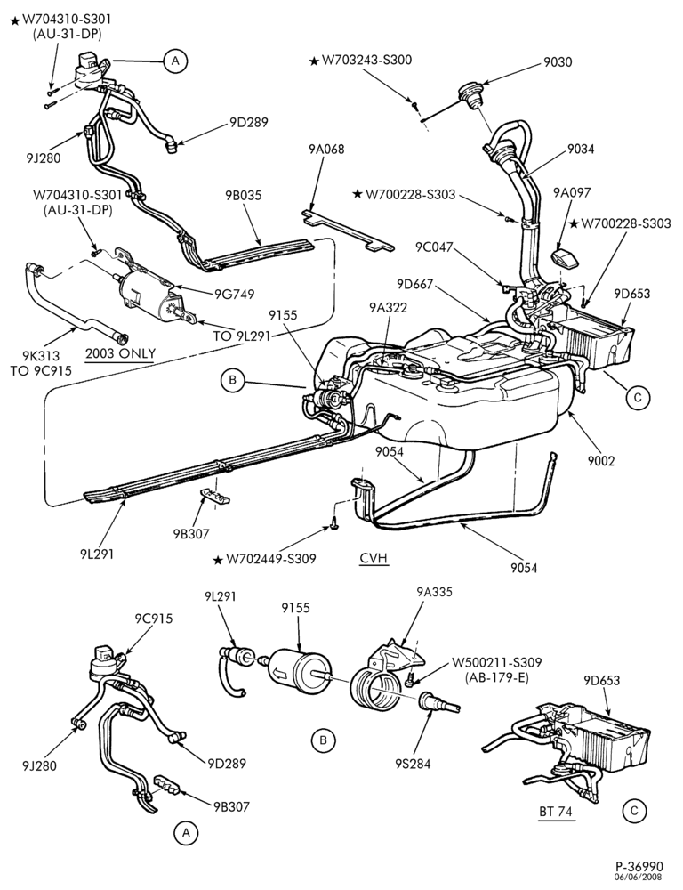 Схема 4 CYL. 2.0L - EXC. DOHC-Fuel system - line installation
