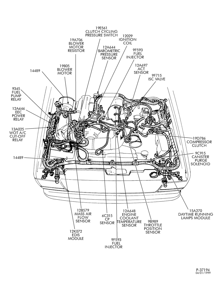 Схема Генератор, INSTRUMENT CLUSTER, BATTERY-Engine control sensors & wiring - Page A - 6 cyl. 4.0L