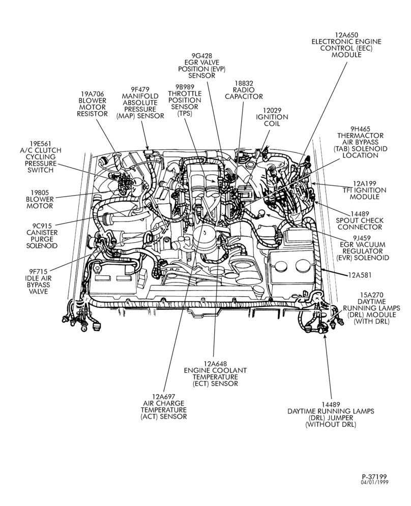 Схема DISTRIBUTOR AND IGNITION SYSTEM-Engine control sensors & wiring - F250/350, F(Super Duty) - 8 cyl. 7.5L