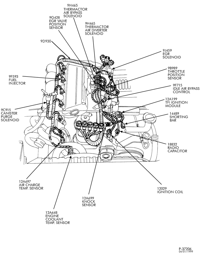 Схема DISTRIBUTOR AND IGNITION SYSTEM-Engine control sensors & wiring - E150/350 - 6 cyl. 2.9L