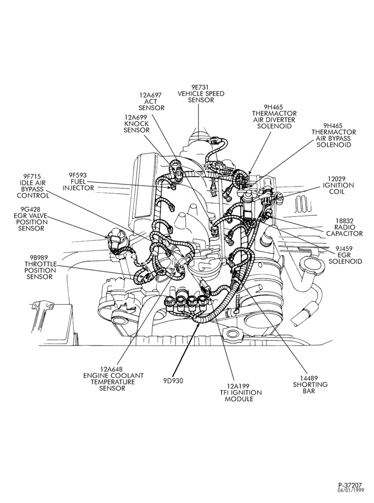 Схема Генератор, INSTRUMENT CLUSTER, BATTERY-Engine control sensors & wiring - E150/350 - 8 cyl. 5.0L & 5.8L