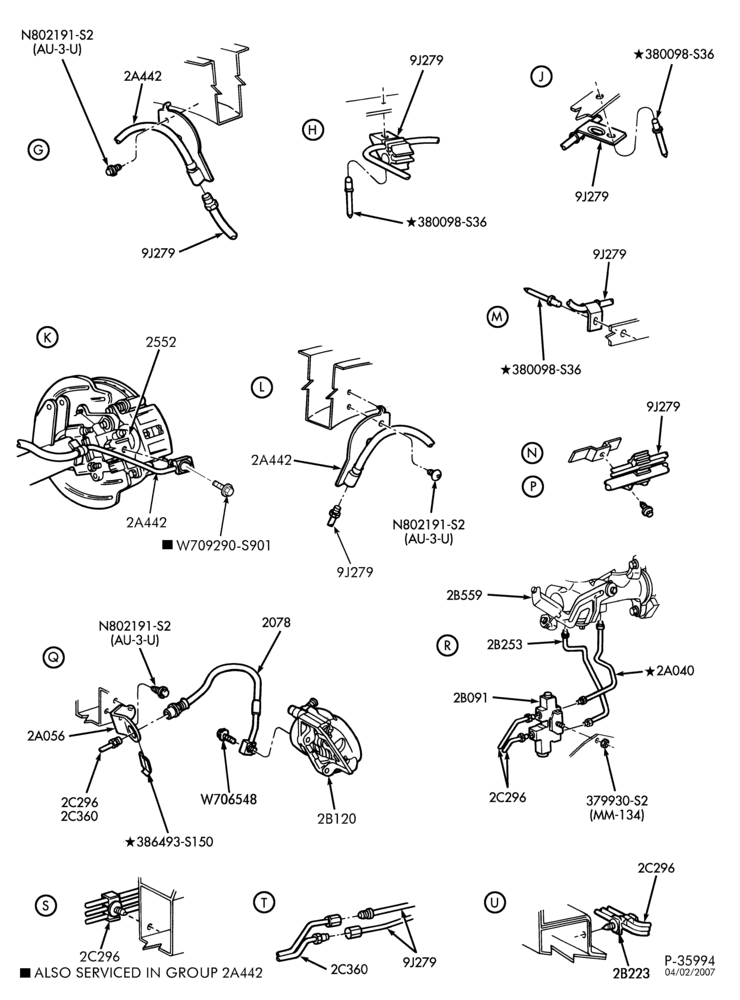 Схема BRAKES-Brake system - with ABS, T/C & hydroboost - 8 cyl. 4.6L - Page B