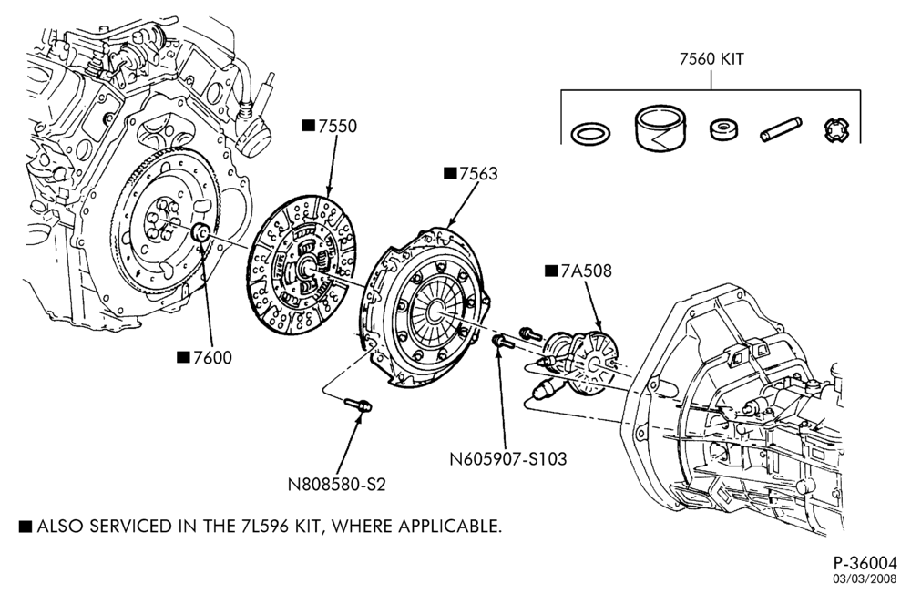 Схема EXTERNAL PARTS-Clutch, disc, pressure plate & housing - 6 cyl. 4.2L, 8 cyl. 4.6L & 5.4L-F150