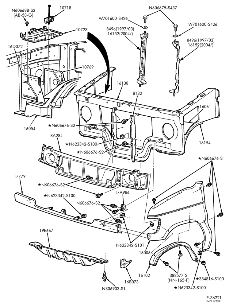 Схема FENDERS AND HOODS-Fenders, aprons & related parts-E150/450