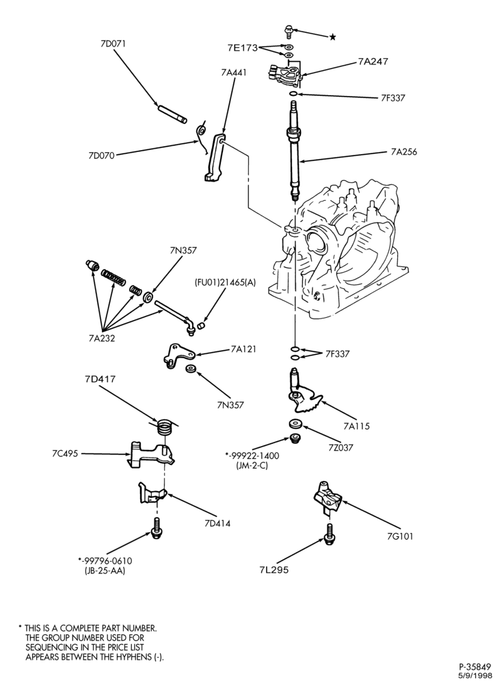 Схема F4E-III TYPE - INTERNAL PARTS-Manual control linkage, parking pawl & related parts
