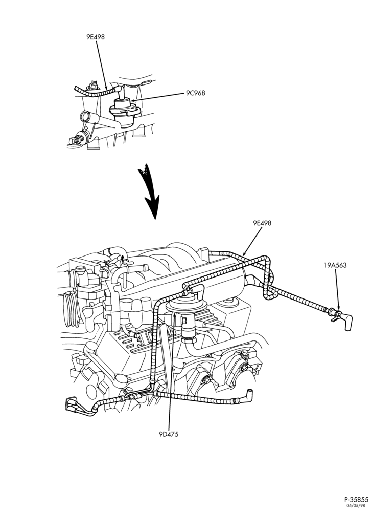 Схема 6 CYL. 3.0L - EXC. SOHC-Emissions vacuum control connector assembly