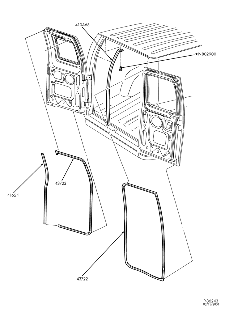 Схема BODY SIDES AND QUARTER-Door opening weatherstrips - rear-E150/450
