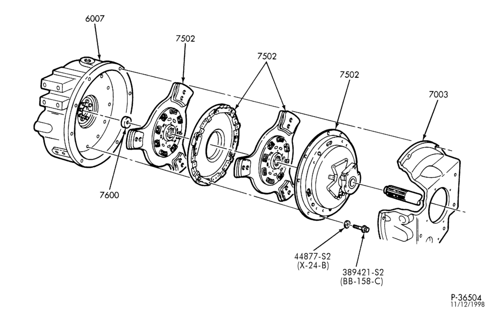Схема EXTERNAL PARTS-CLUTCH & BRAKE PEDAL PARTS - Clutch asy. - dual plate - 6 cyl. 7.2L Caterpillar 3126-F650/750