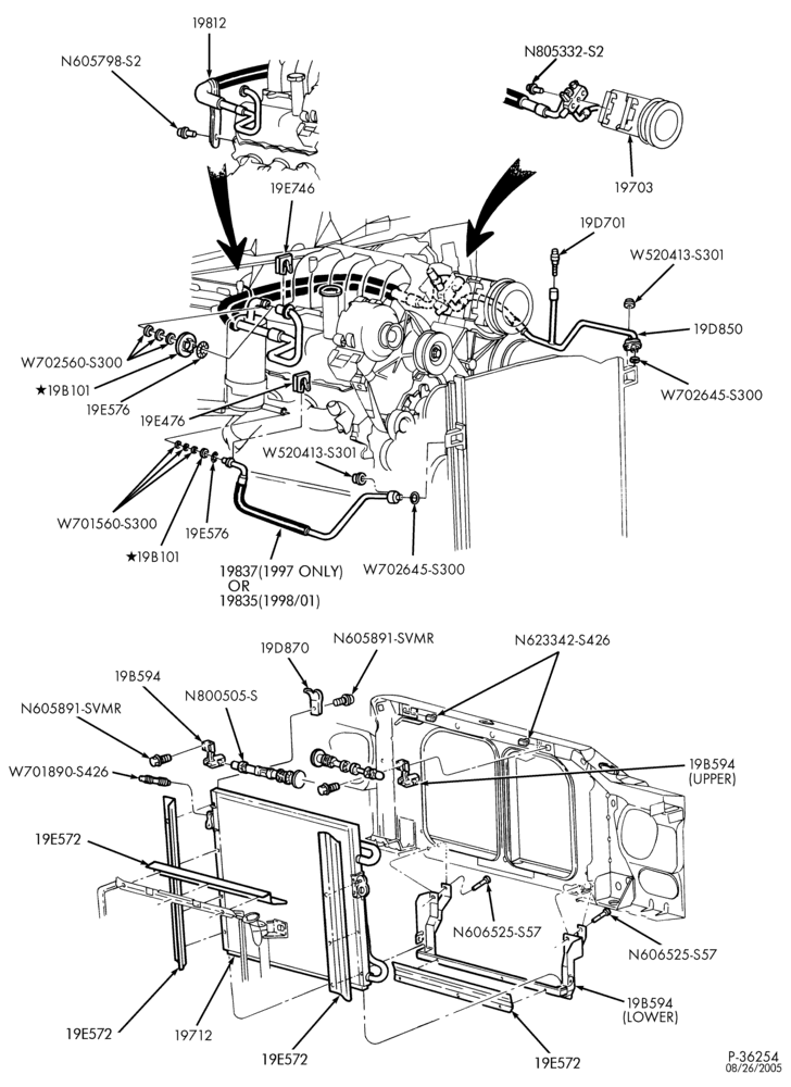 Схема AIR CONDITIONING-Condenser & hoses - integral - 6 cyl. 4.0L - OHV-B