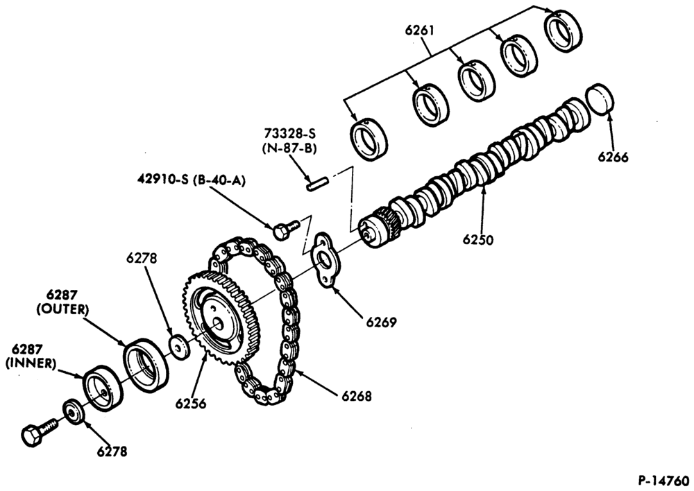 Схема 8 CYL. 6.1L AND 7.0L (370 AND 429 C.I.D.) GAS-CAMSHAFT, GEAR AND BEARINGS