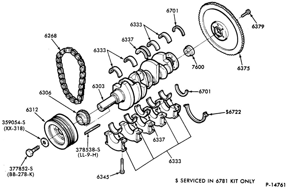 Схема 8 CYL. 6.1L AND 7.0L (370 AND 429 C.I.D.) GAS-CRANKSHAFT, FLYWHEEL AND RELATED PARTS