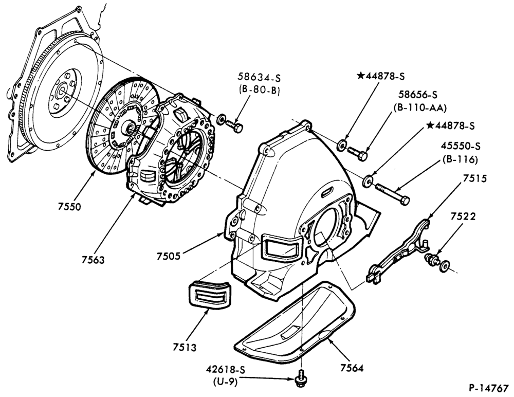 Схема EXTERNAL PARTS-Clutch assy. - single plate - 8 cyl. 370 and 429 gas-F-FT600/800