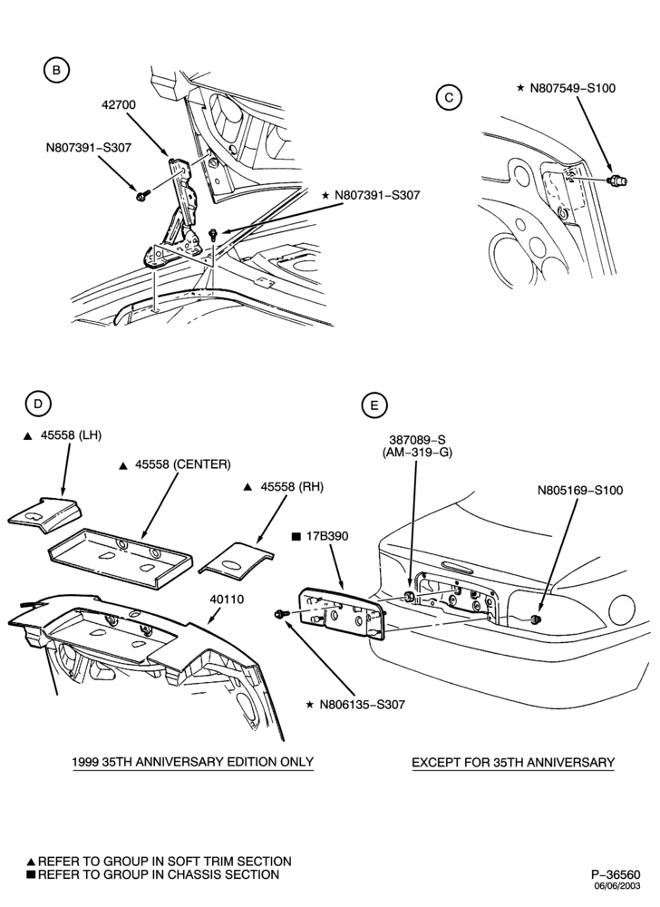 Схема LIFT/TAILGATE, LUGGAGE & BACK WINDOW-Decklid, hinge, seal & related parts - Page B
