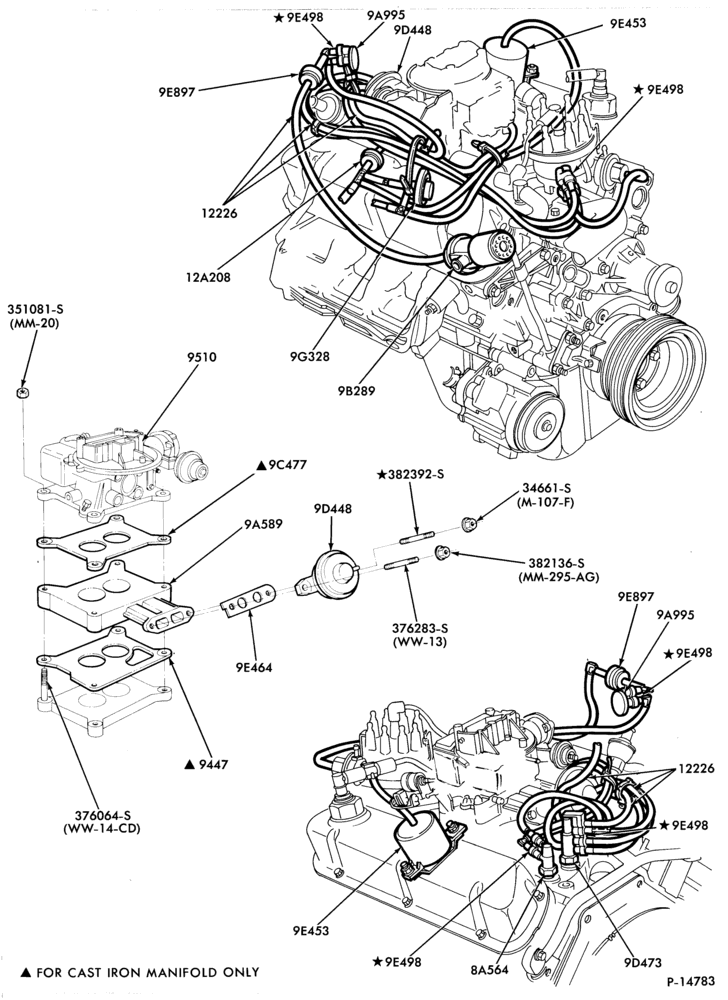 Схема 8 CYL. 5.0L (302 C.I.D.)-recirculation (E.G.R.)- w/high altitude carb.