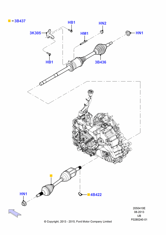 Схема Приводные валы переднего моста, 2.3L EcoBoost; 04.05.2015–03.03.2019