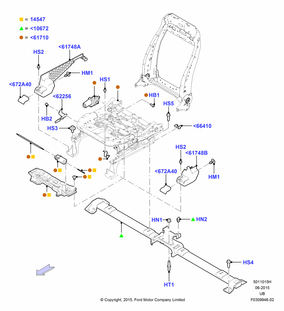 Схема Основание переднего сиденья, With Pass 10 Way Power Seat Adjust; 04.05.2015–03.03.2019