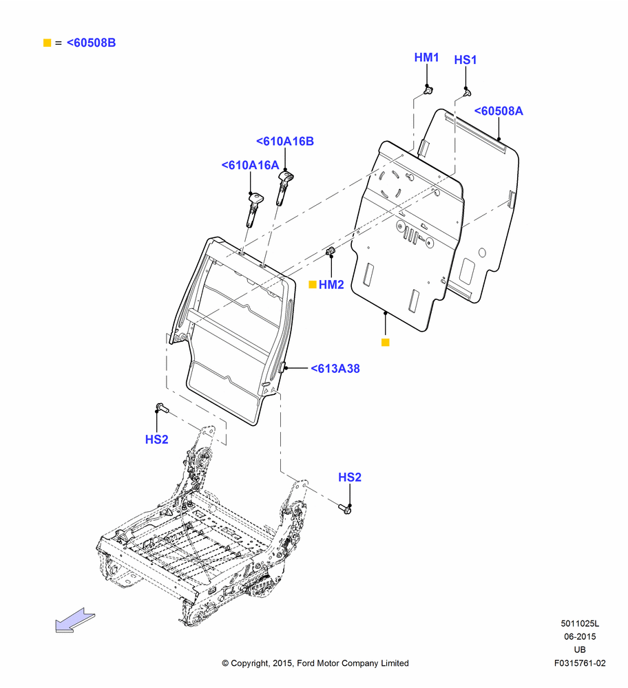 Схема Спинка заднего сиденья, 2nd Row 60/40 (3 P) Folding Seat, 40% Seat; 04.05.2015–03.03.2019