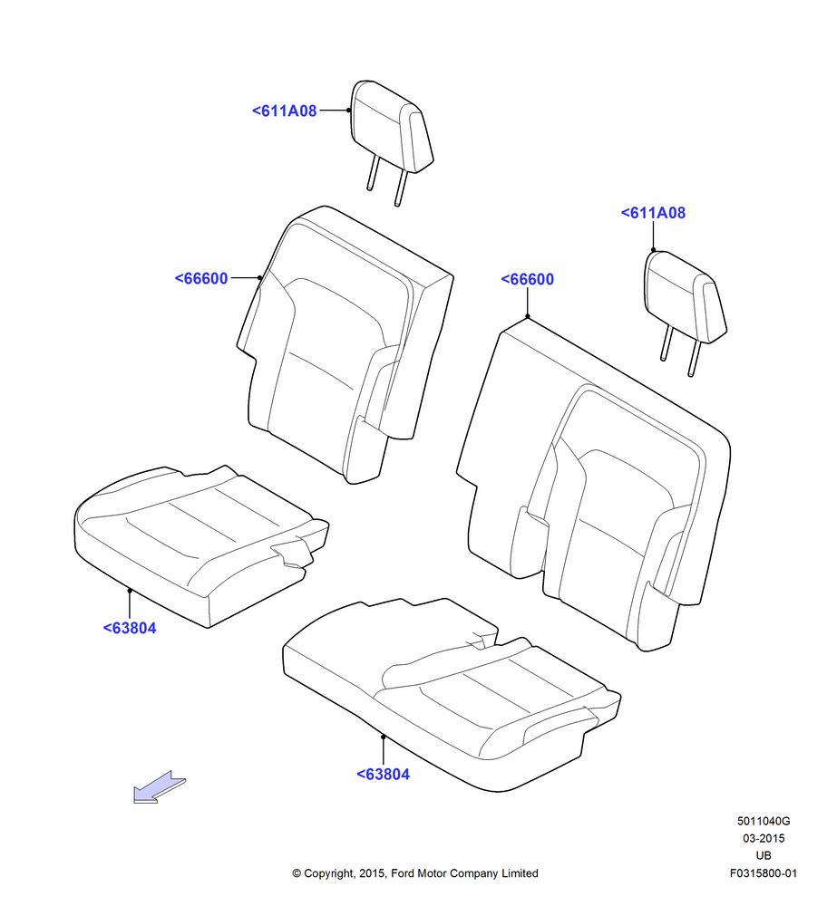 Схема Rear Seat Covers, 2nd Row 60/40 (3 P) Folding Seat; 04.05.2015–03.03.2019