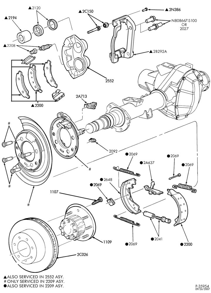 Схема BRAKES-Rear disc brakes assembly - singel rear wheels-E250/350, E550