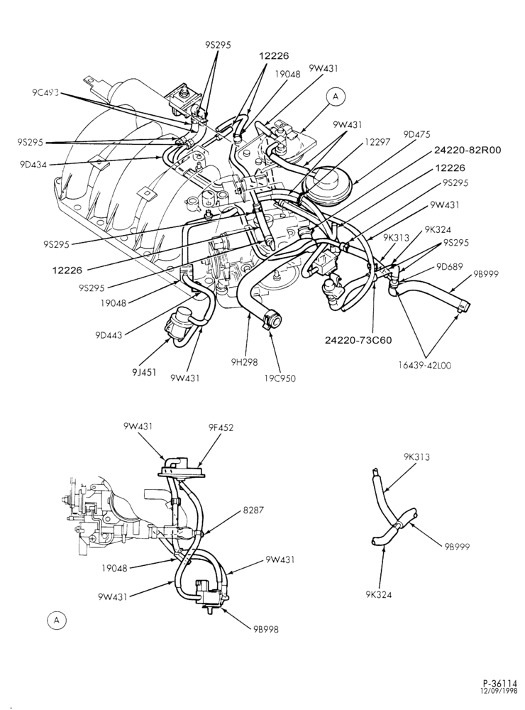 Схема MANIFOLDS, THERMOSTATS & EMISSION PARTS-Vacuum piping, intake manifold & related parts