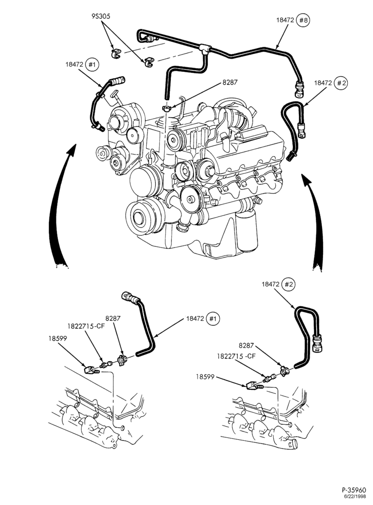 Схема HEATERS-Heater hose installation - 8 cyl. 7.3L - diesel - with aux. heater-E350/550 E(Stripped Chassis)