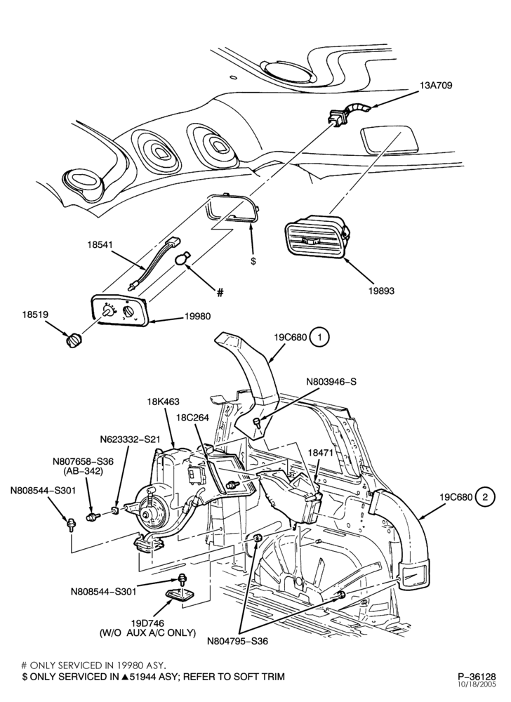 Схема HEATERS-Bezels, controls & ducts - auxiliary-TW