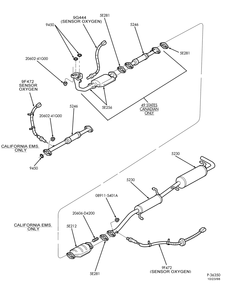 Схема MANIFOLDS, THERMOSTATS & EMISSION PARTS-Exhaust gas oxygen (HEGO) & catalyst temp. monitor (CTM) sensor - 6 cyl. 3.3L