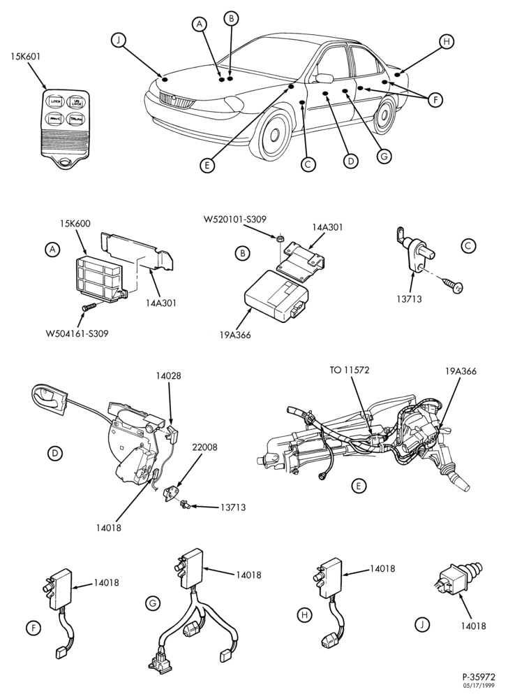 Схема Стартер, IGNITION AND HEADLAMP SWITCHES-Anti-theft alarm, wiring & related parts