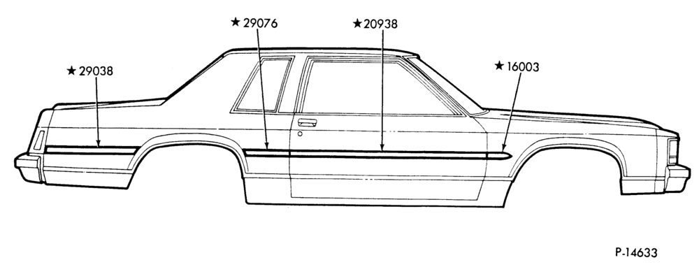 Схема BODY SIDE MOULDINGS - PRESSURE SENSITIVE - BODY TYPE 66